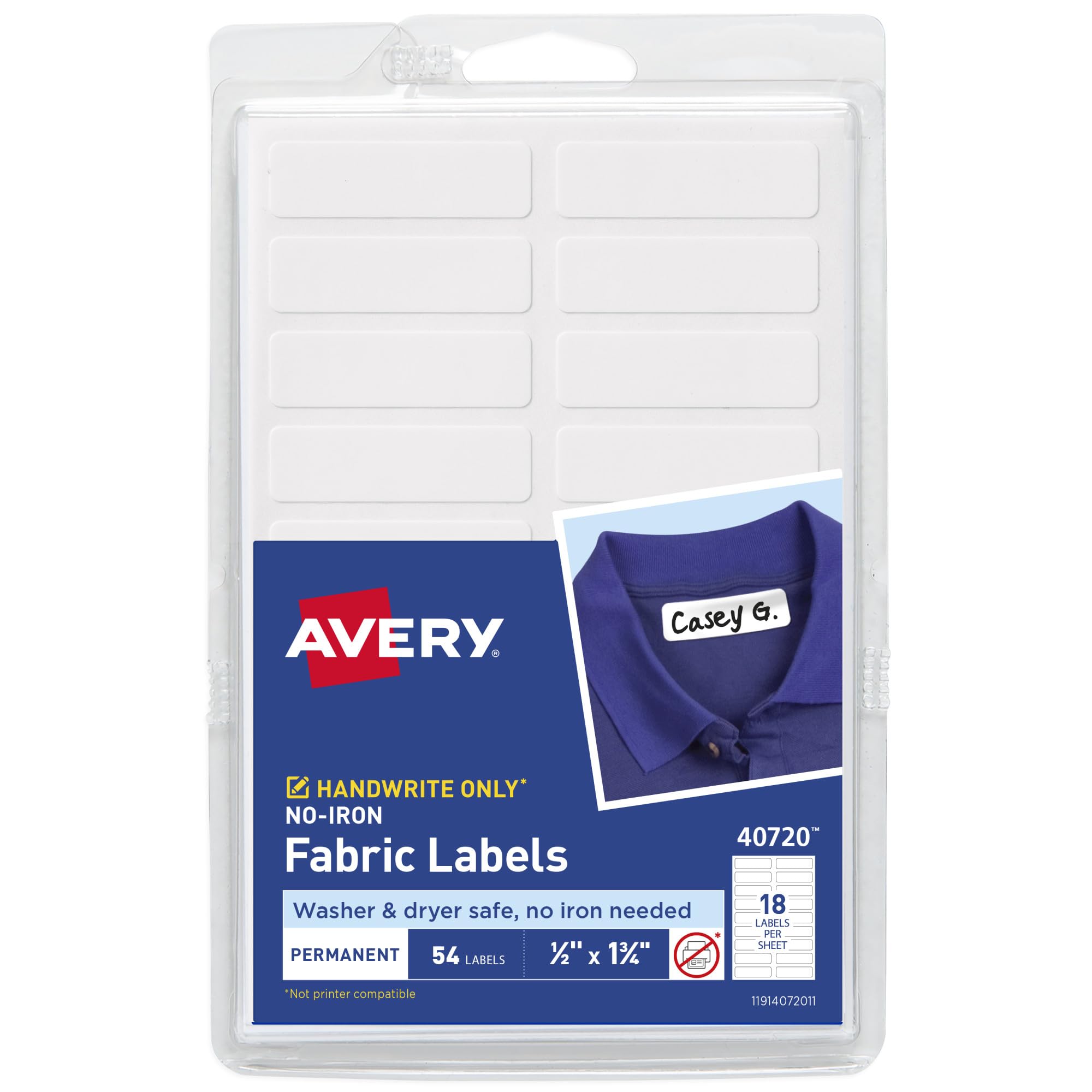 Avery No-Iron Fabric Labels, 54-count